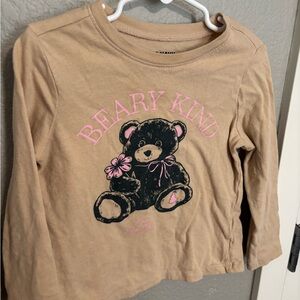 Old Navy Tan Long-Sleeve Tee with Black Bear and Pink Accents